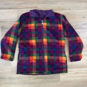 Vintage 90s Lavon Reversible Purple Rainbow Plaid Windbreaker Jacket Size M